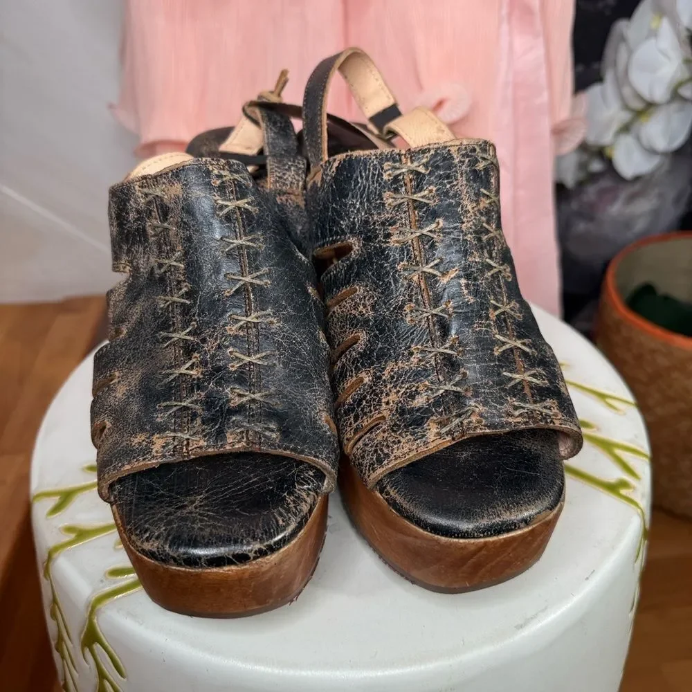 BED|STU Fontella Distressed Black and Brown Platform Sandals
